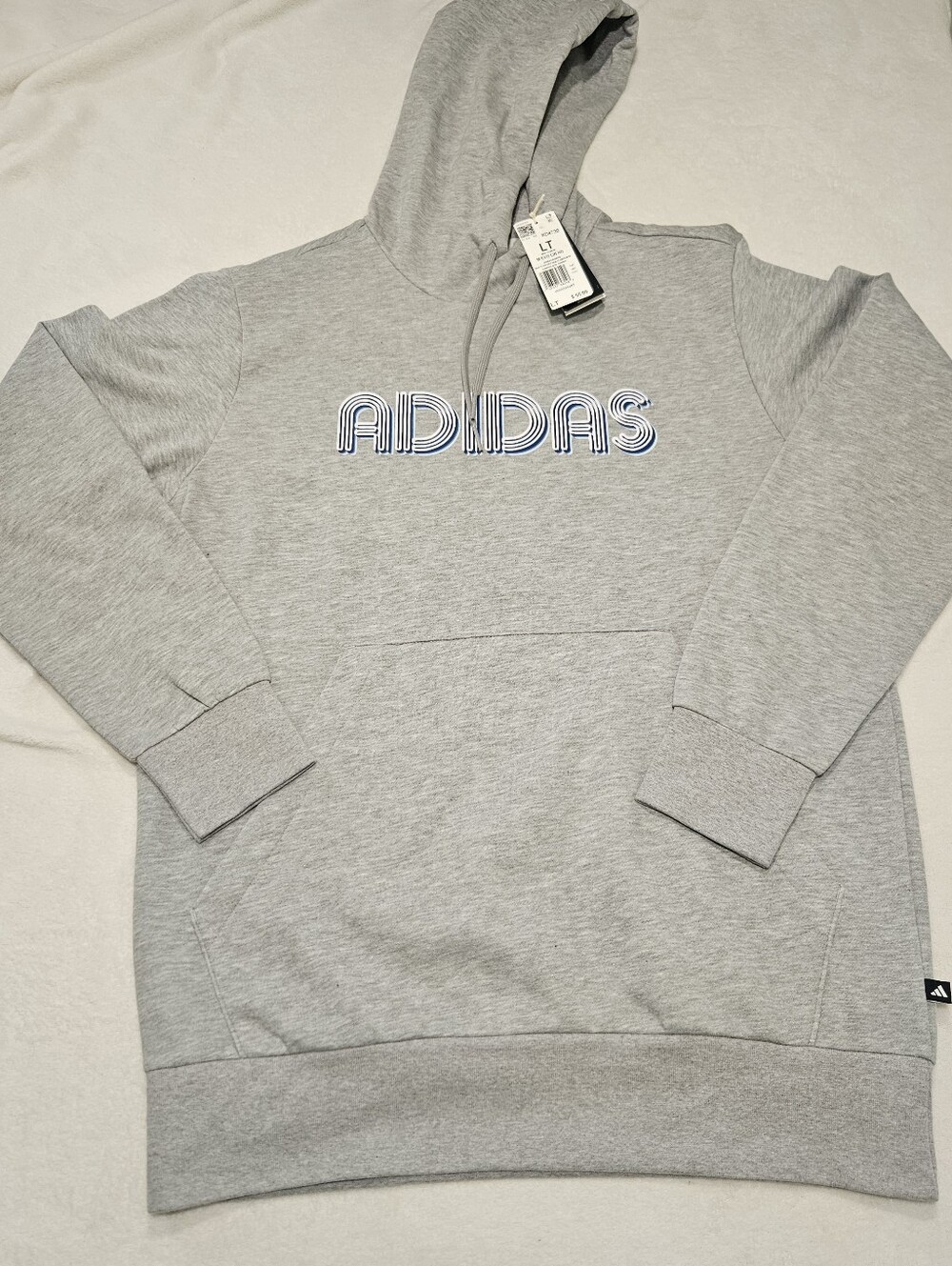 adidas Light Gray Pullover Hoodie with Stripe Logo